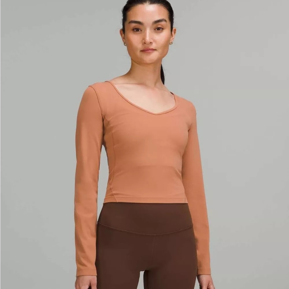 Lululemon Align Long Sleeve V Neck Crop Top Shirt  Size 10 Dusty Clay DUCL Pink